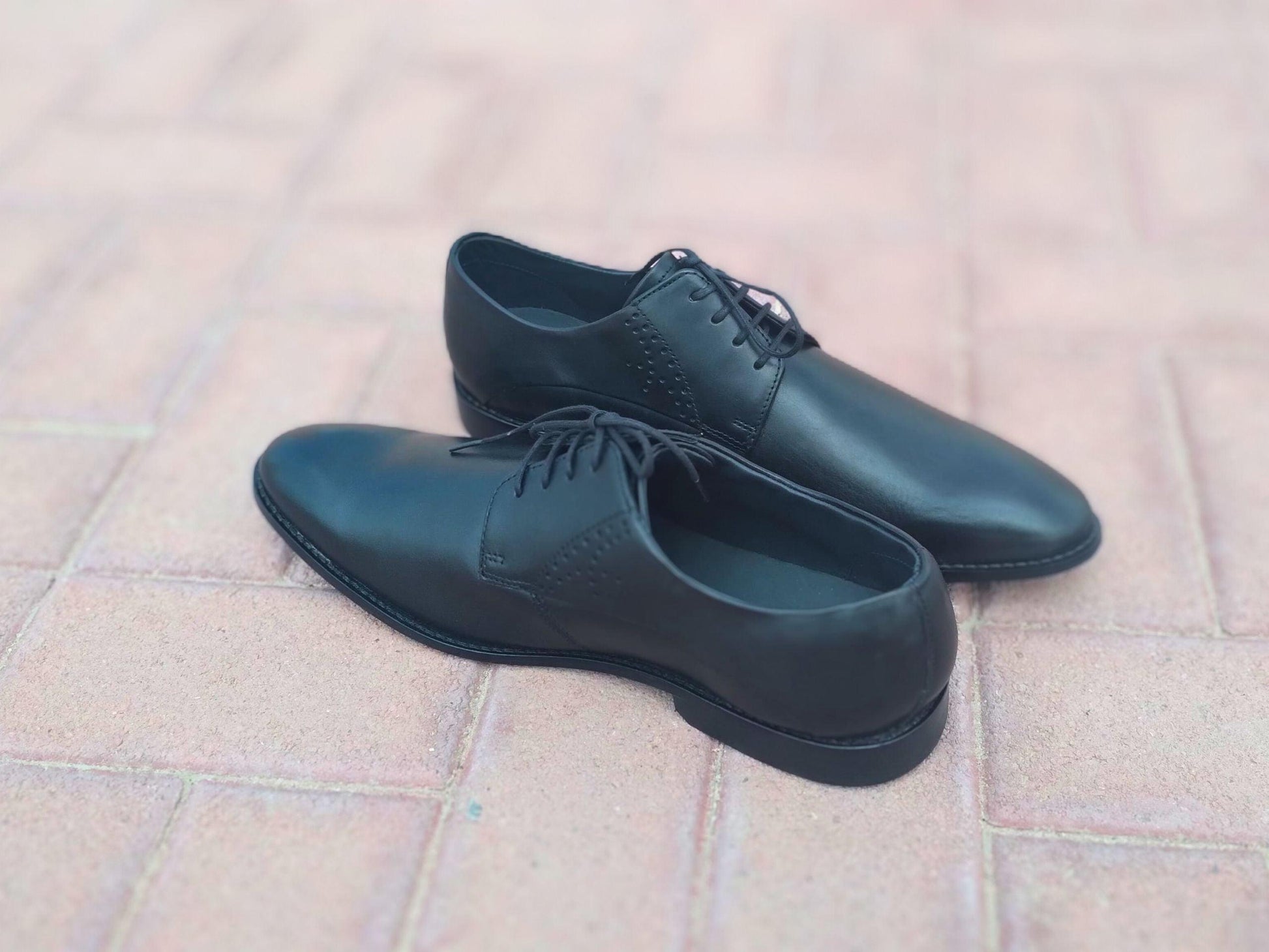 Derby Shoes Genuine Leather Plane Toe Black - Rambler Shoes FZE