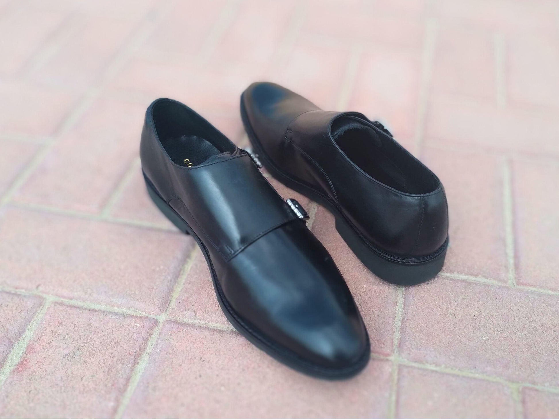 Double Strap Shoes Genuine Leather Plain toe Black - Rambler Shoes FZE