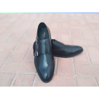 Double Strap Shoes Genuine Leather Plain toe Black - Rambler Shoes FZE