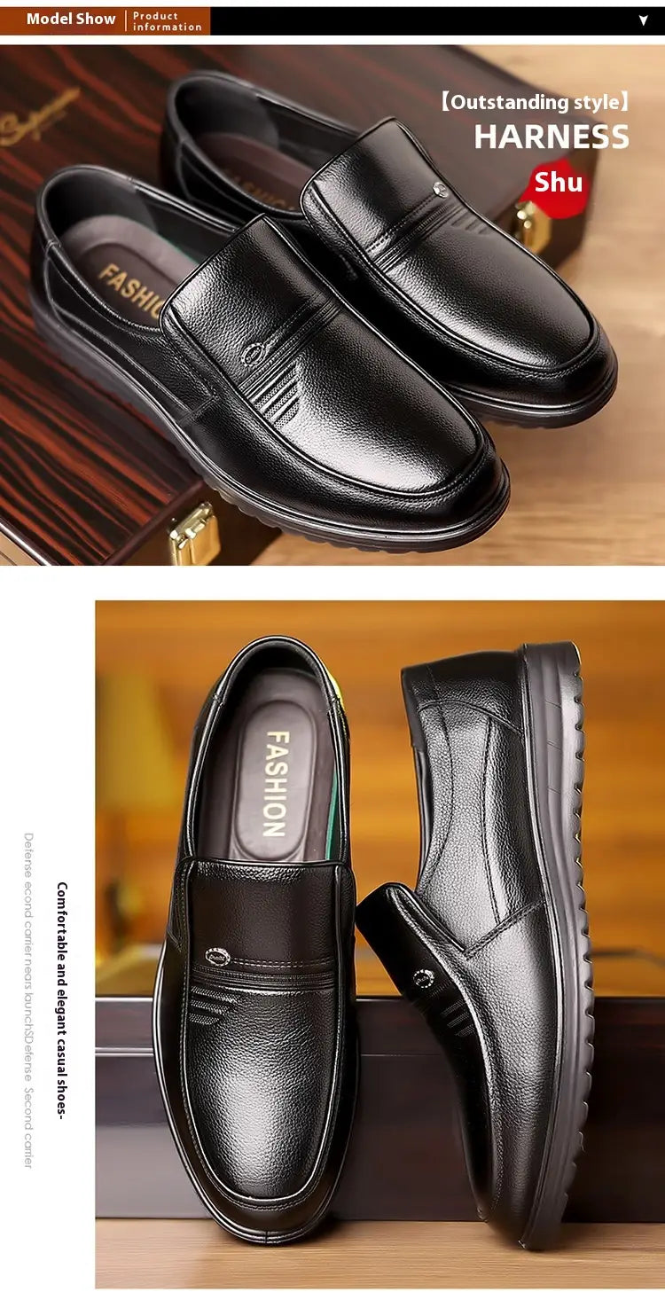 First Layer Cowhide Men’s Business Casual Non-slip Soft Leather Soft Sole Loafer Shoes Dubai