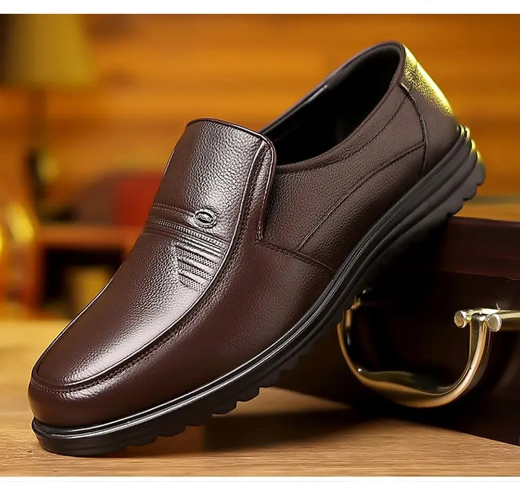 First Layer Cowhide Men’s Business Casual Non-slip Soft Leather Soft Sole Loafer Shoes Dubai
