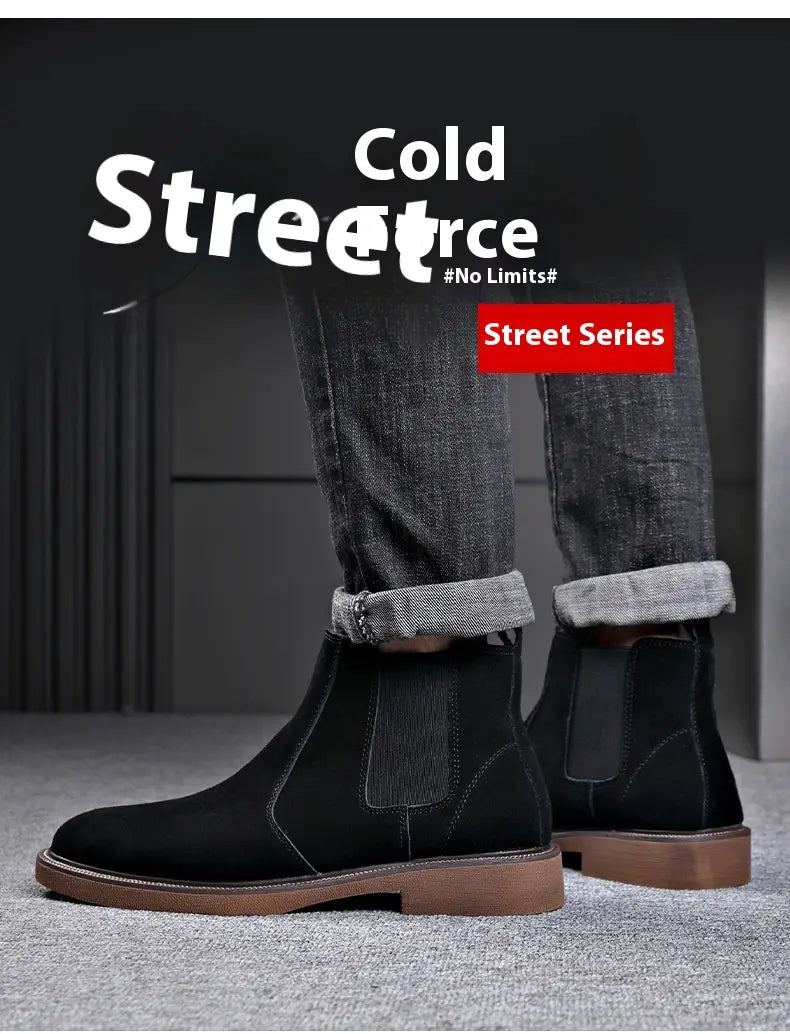 Men’s Suede Leather Autumn And Winter New Fleece-lined Pointed Ankle Boots