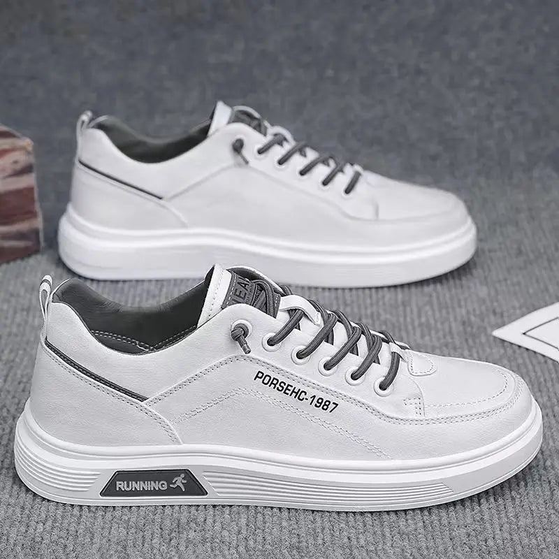 Fashion Canvas Flats Shoes Casual Versatile Breathable Walking Sports Shoes Low-top Sneakers For Men - White Grey
