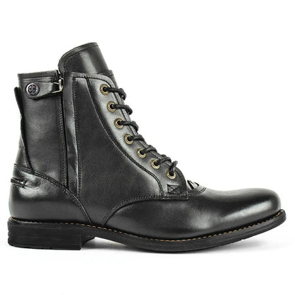 Men Cowboy Boots Retro Lace-up Martin Boot Round Toe Low Heel Shoes - Leather Shoes for men