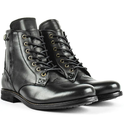 Men Cowboy Boots Retro Lace-up Martin Boot Round Toe Low Heel Shoes - Black / Size38 - Leather Shoes for men