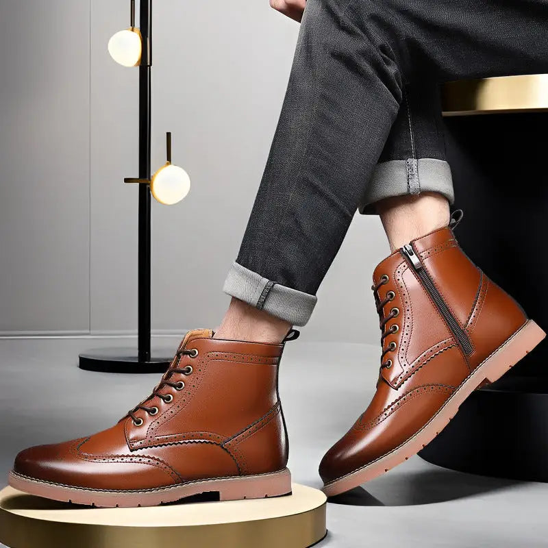 Men’s High-top Business Casual Leather Shoes British Martin Boots - Leather Shoes for men