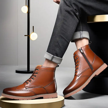 Men’s High-top Business Casual Leather Shoes British Martin Boots - Leather Shoes for men
