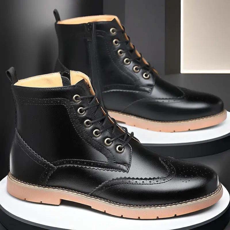 Men’s High-top Business Casual Leather Shoes British Martin Boots - Leather Shoes for men