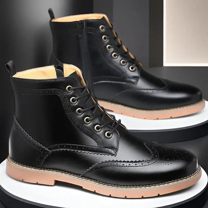 Men’s High-top Business Casual Leather Shoes British Martin Boots - Leather Shoes for men
