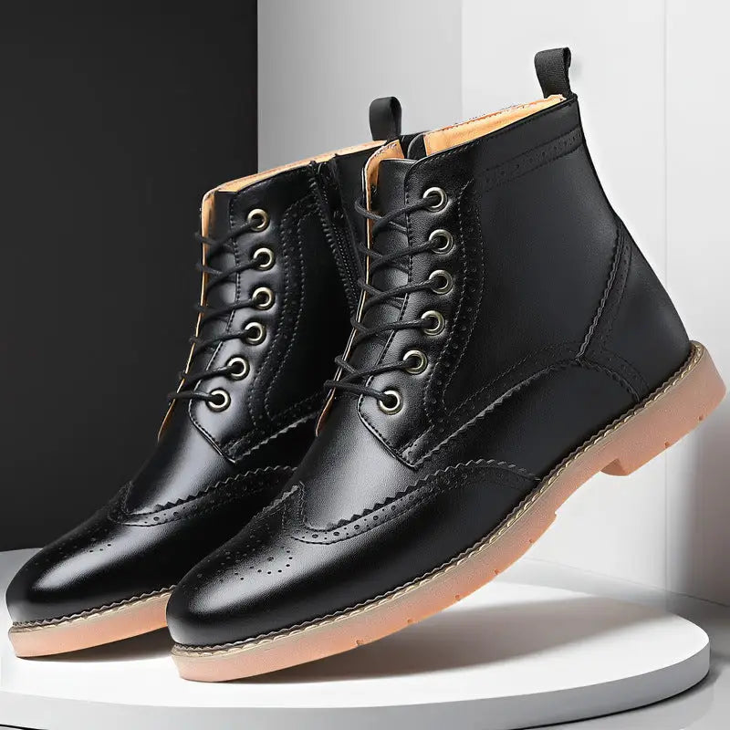 Men’s High-top Business Casual Leather Shoes British Martin Boots - Black / 38 - Leather Shoes for men