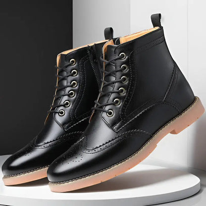 Men’s High-top Business Casual Leather Shoes British Martin Boots - Black / 38 - Leather Shoes for men