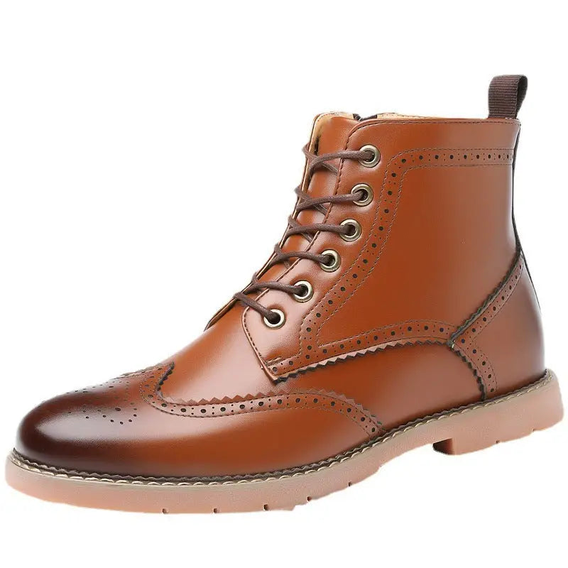 Men’s High-top Business Casual Leather Shoes British Martin Boots - Leather Shoes for men