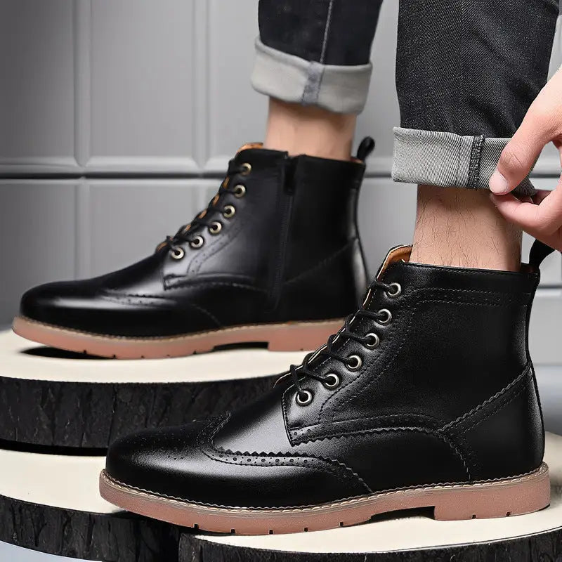 Men’s High-top Business Casual Leather Shoes British Martin Boots - Leather Shoes for men