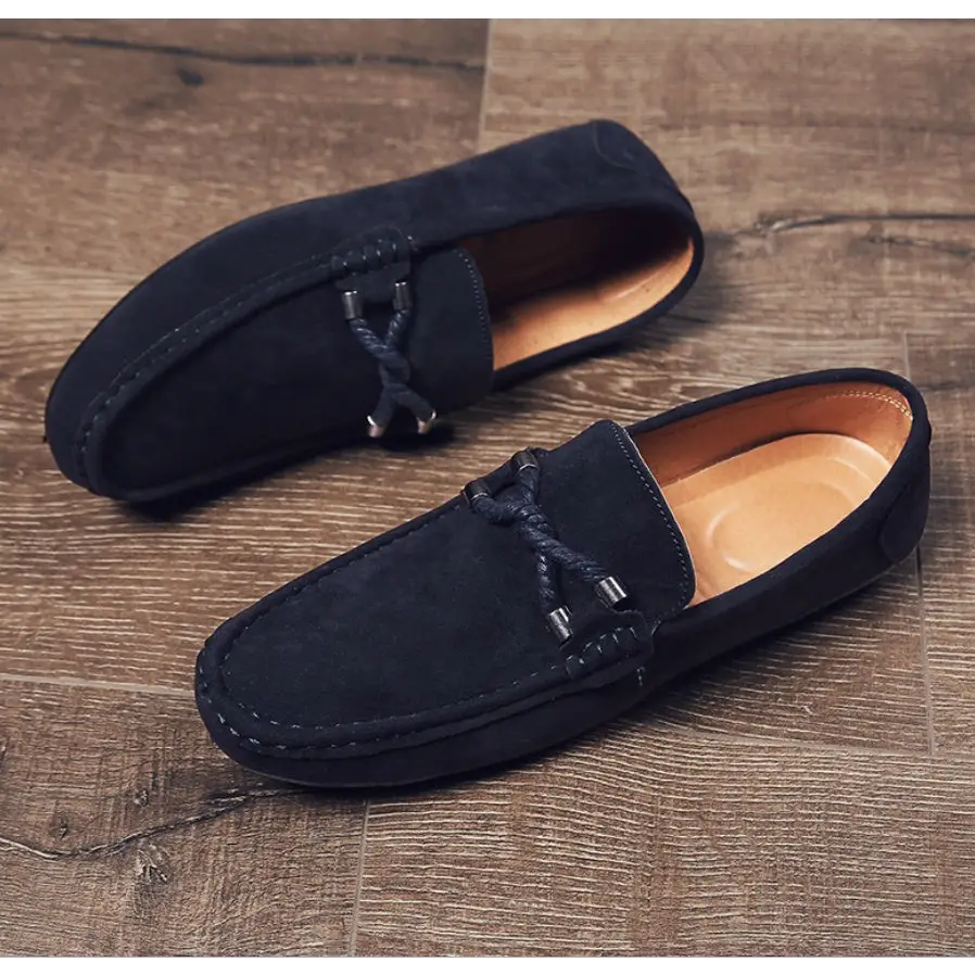 One-legged slippery lazy shoes Loafers - Blue / 39 - Leather Shoes for men