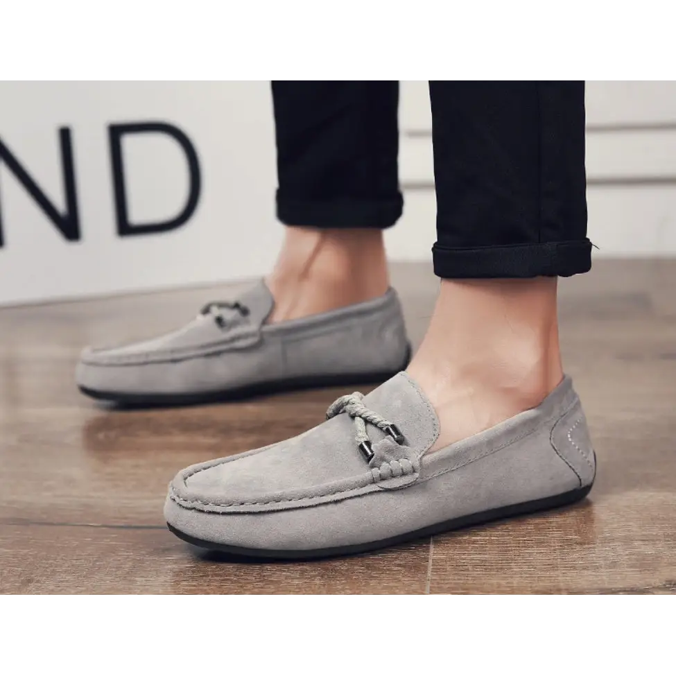 One-legged slippery lazy shoes Loafers - Gray / 39 - Leather Shoes for men