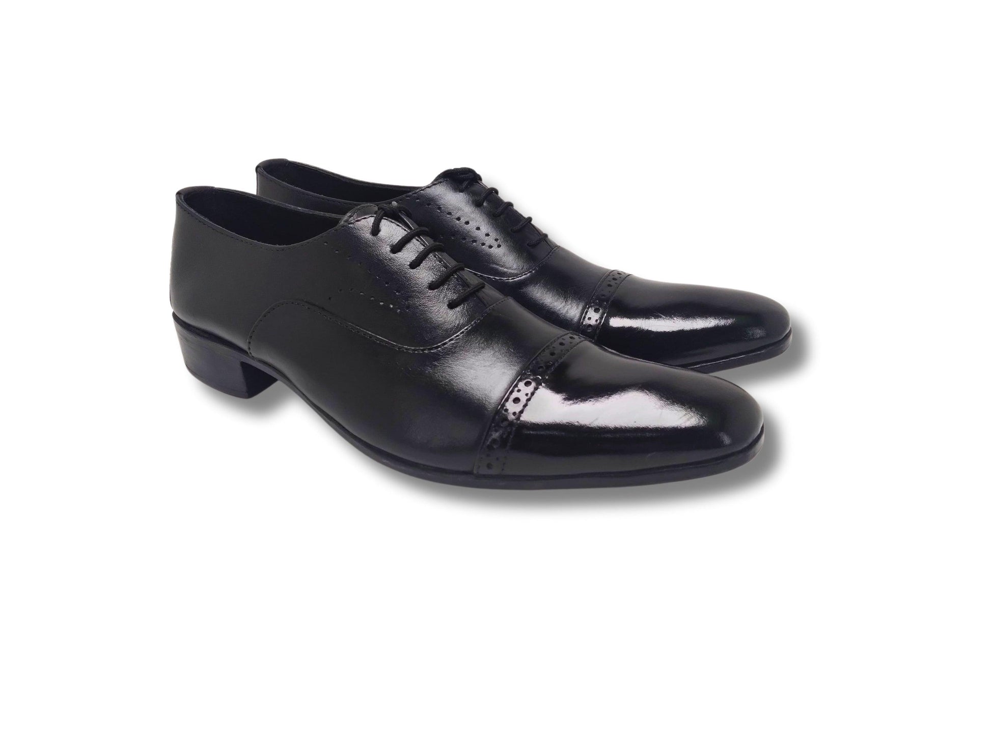 Oxford Black Genuine Leather Shoes Cap Toe - Rambler Shoes FZE