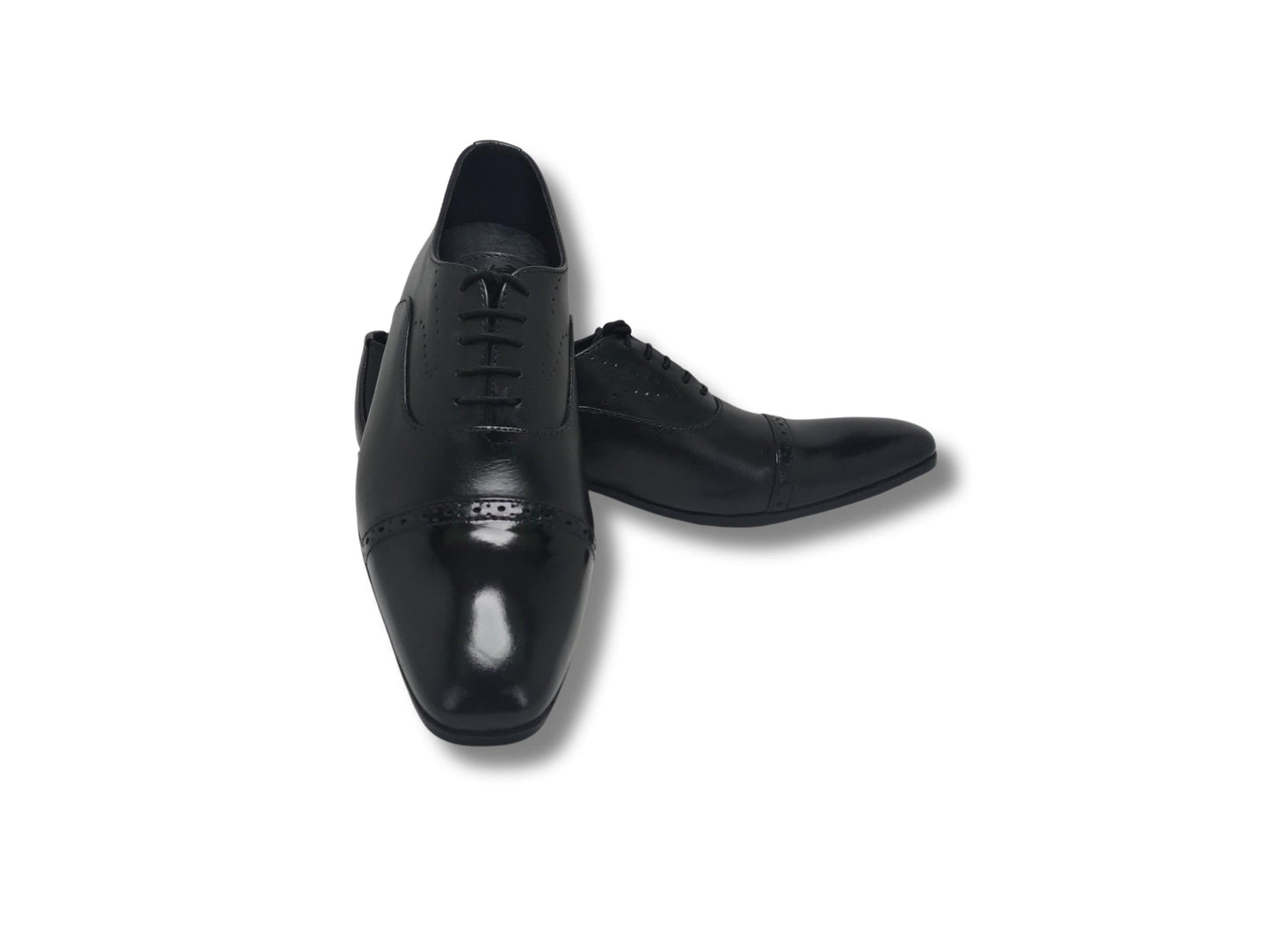 Oxford Black Genuine Leather Shoes Cap Toe - Rambler Shoes FZE