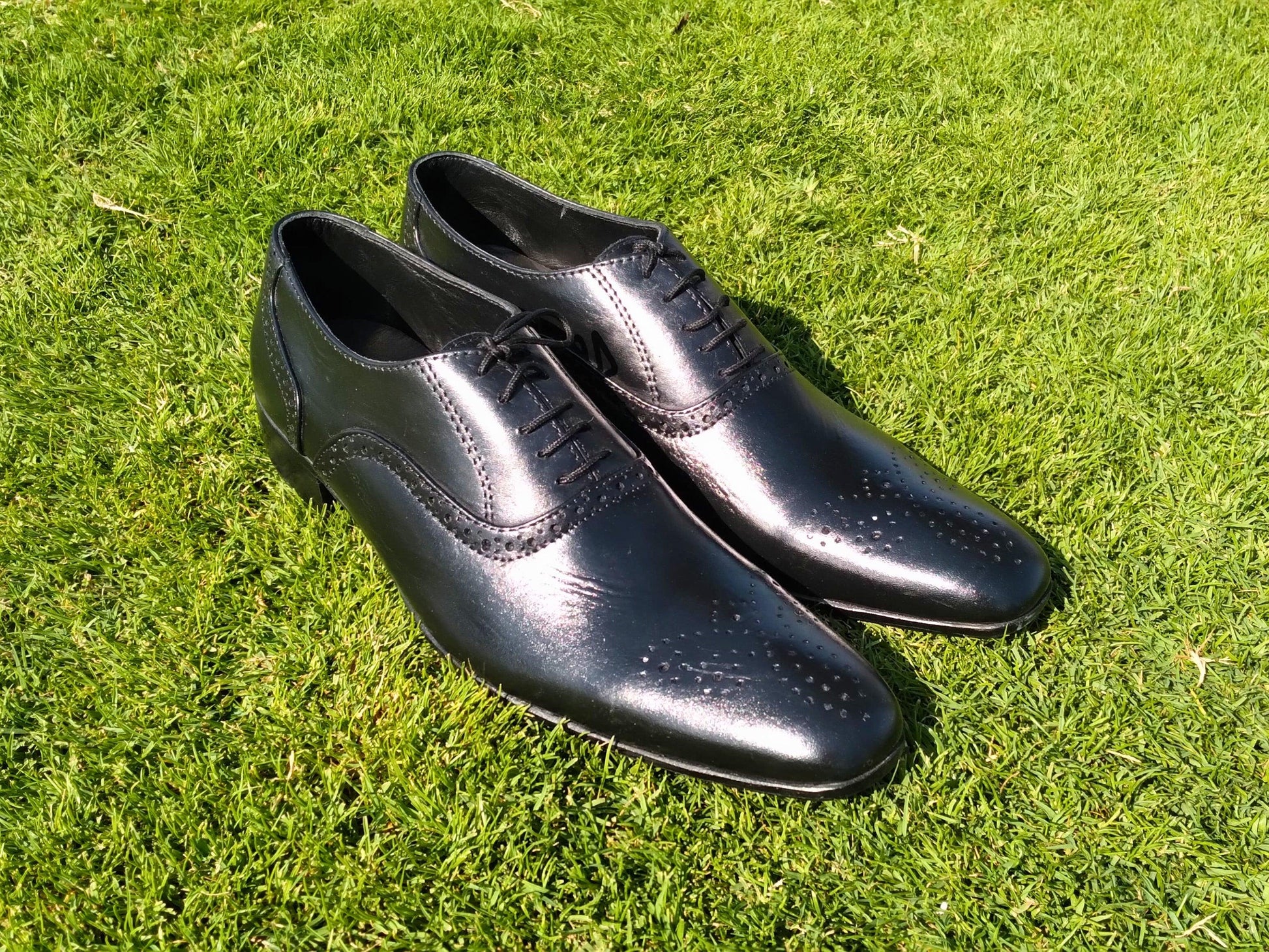 Oxford Shoes Genuine Leather Plaintoe Full brogue Black - Rambler Shoes FZE