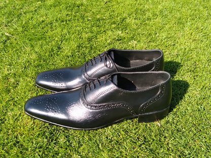 Oxford Shoes Genuine Leather Plaintoe Full brogue Black - Rambler Shoes FZE