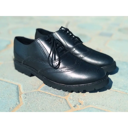 Oxford Shoes Genuine Leather Wingtoe Full brogue Black EVA Sole - Rambler Shoes FZE