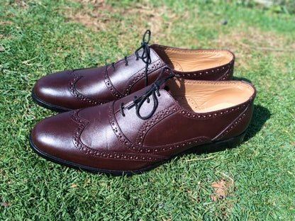 Oxford Shoes Genuine Leather Wingtoe Full brogue Brown - Rambler Shoes FZE