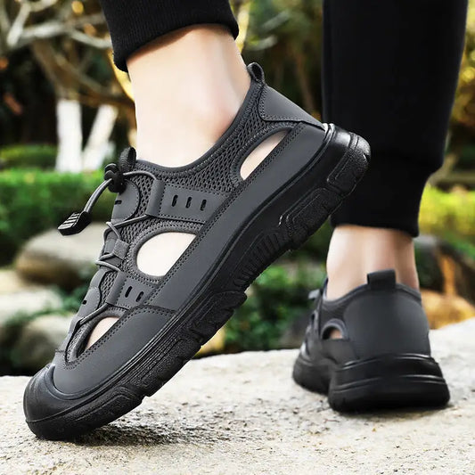 Summer Beach Hole Wading Rotating Button Sandals Men’s Casual Shoes - Leather Shoes for men